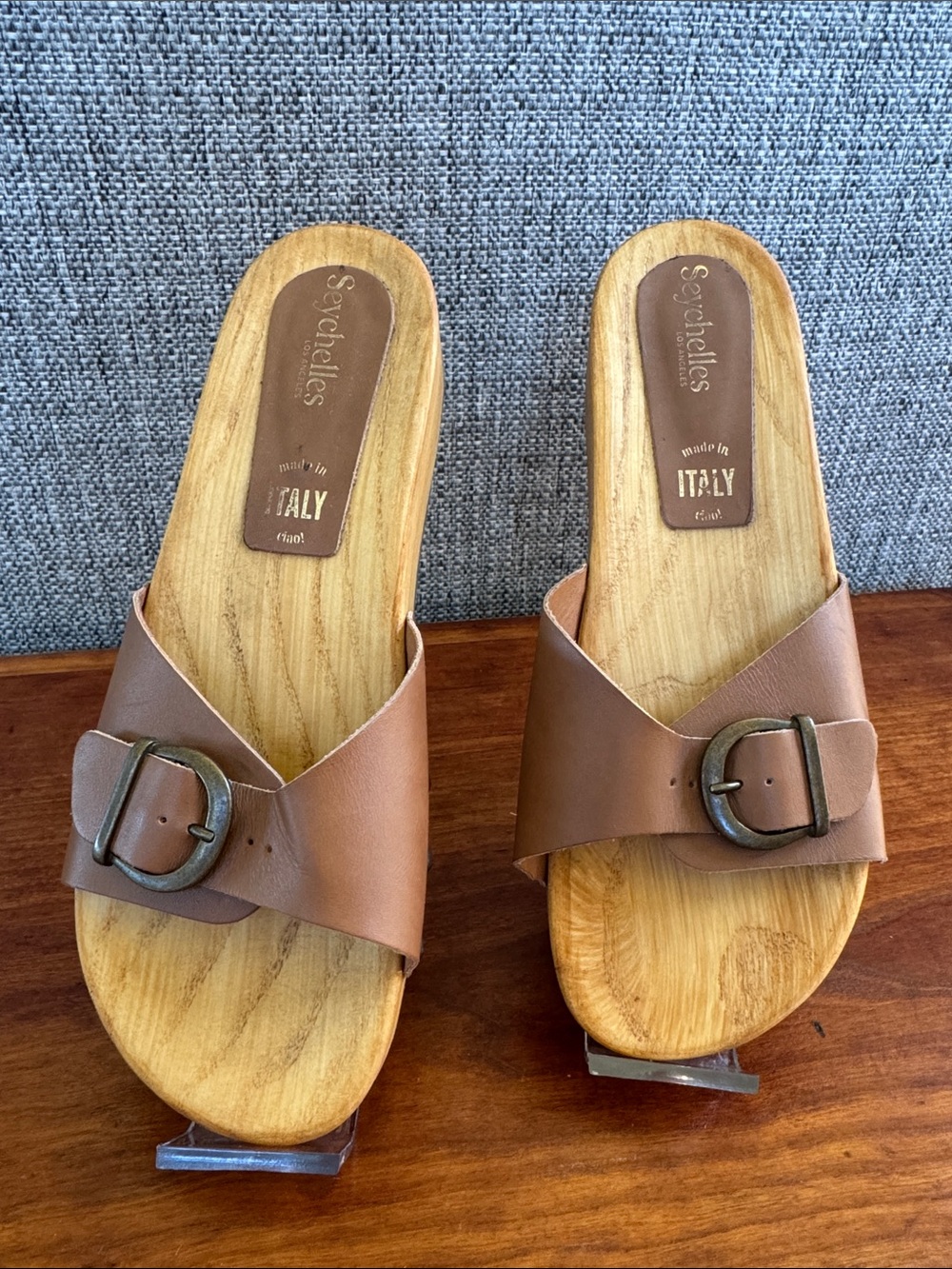 Seychelles Isla Wooden Slide Leather Buckle Slide Sandals Size 9